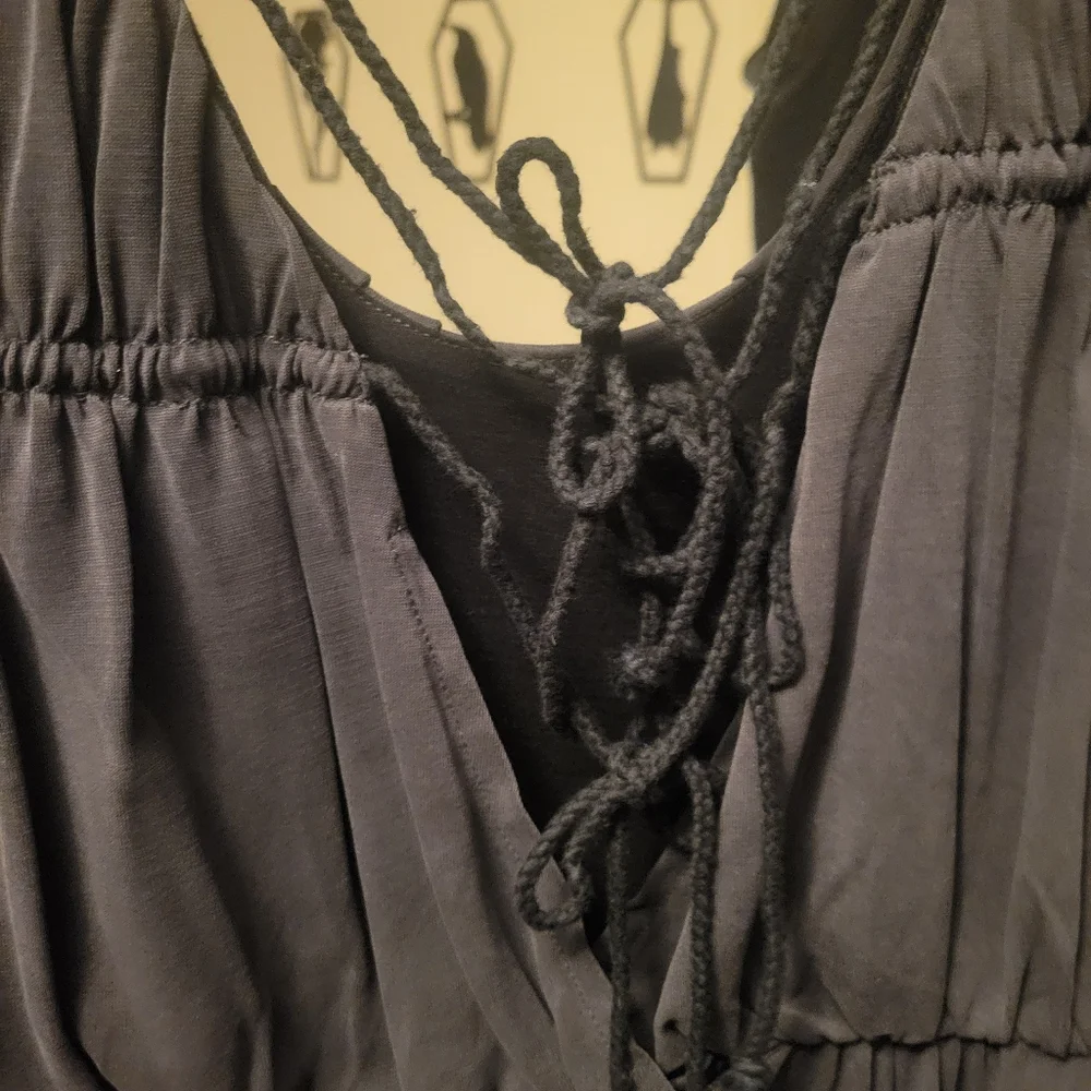 Free People charcoal new cupro true as love open tie back flowy mini dress L-1X - Picture 14 of 17